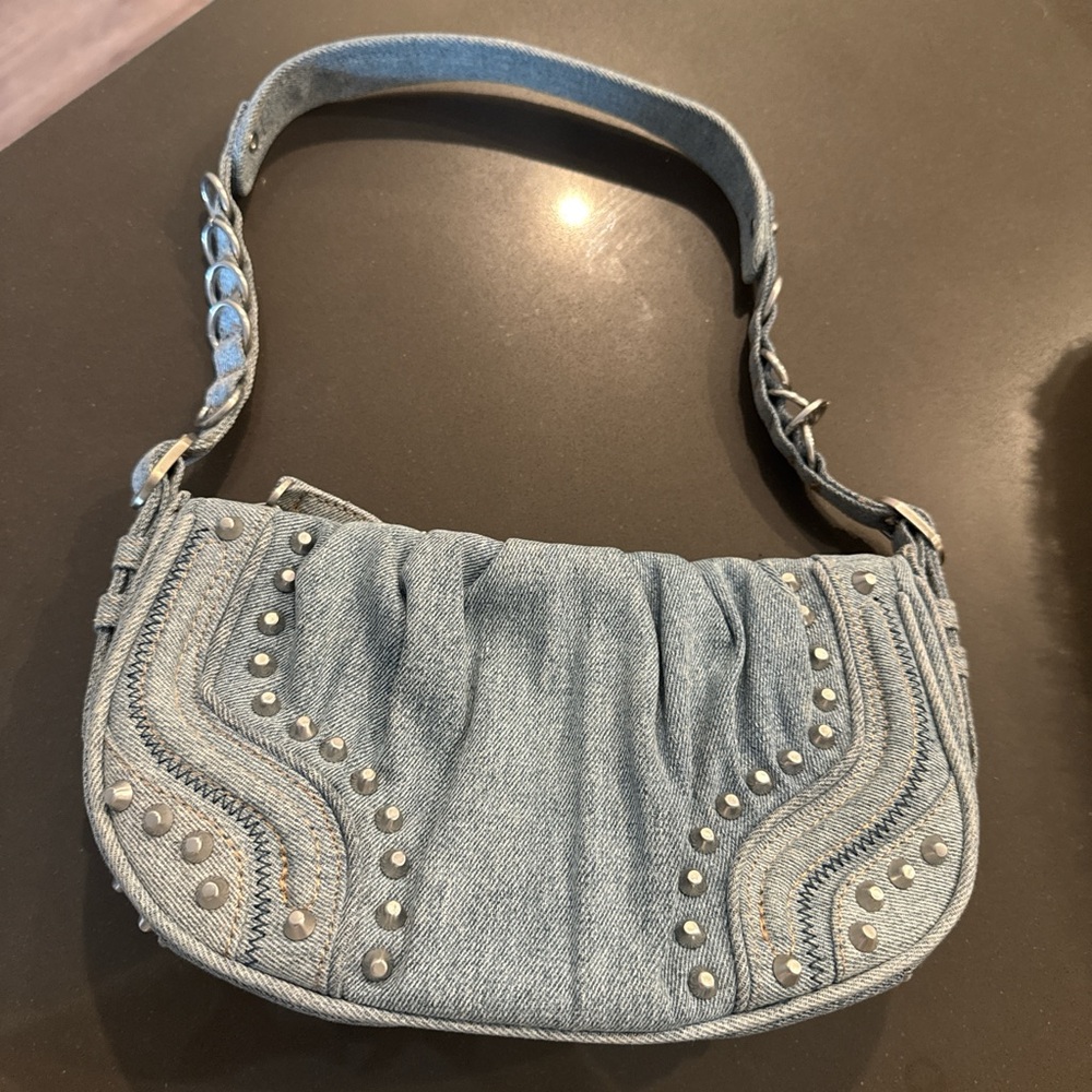Zara Blue Denim Studded Shoulder Bag
